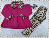 Conjunto Casaco Moletom Flanelado Pink e Leg Suplex Cirrê Oncinha Tam. PP, P, M, G e GG