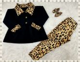 Conjunto Casaco Moletom Flanelado Preto e Leg Suplex Cirrê OncinhaTam. PP, P, M, G e GG
